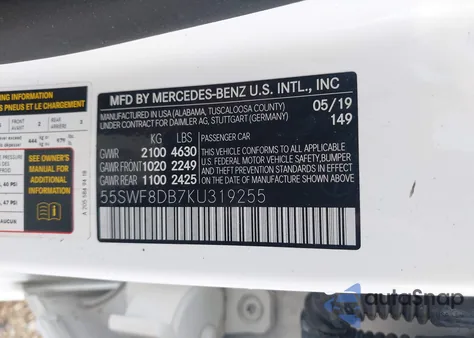 2019 Mercedes-Benz C 300 from USA, damaged, VIN 55SWF8DB7KU319255